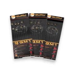 Guru QM1 Bait Band Barbless Rigs 4" range of hooklengths on white background