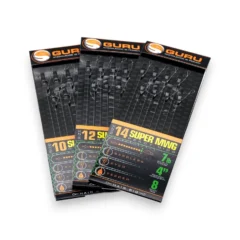 Guru SMWG Barbless Hair Rigs 4" full range displayed in original packaging on a white background
