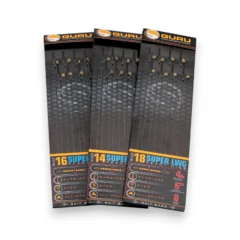 Guru Super LWG Barbless Bait Band Rigs 6" range of hooklengths on white background