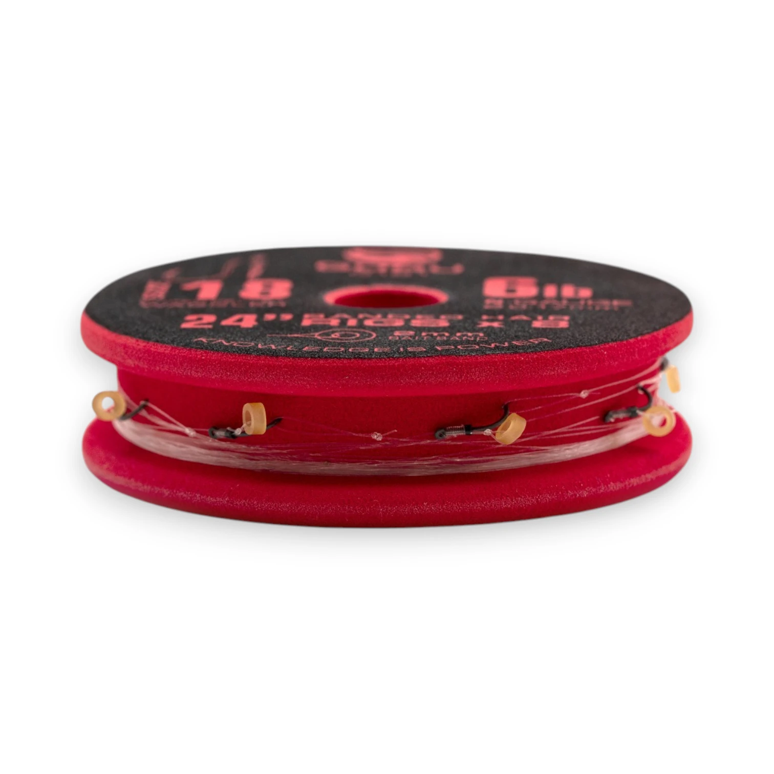 Guru Super Pellet Waggler Bait Band Barbless Rigs 24" hooks on spool shown on white background