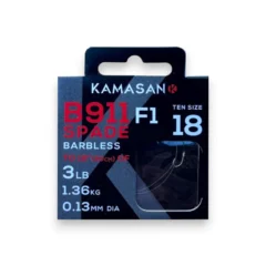 Kamasan B911 Spade F1 Barbless Rigs pack shown on a white background.