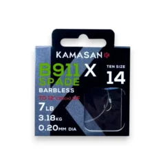 Kamasan B911 Spade X-Strong Barbless Rigs pack shown on a white background.