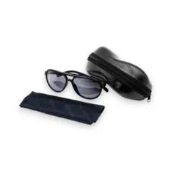 Korda Aviator Matt Black Sunglasses with protective carry case on white background showing polarised fishing eyewear set