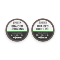 Korda Basix Braided Hooklink 10m showing both breaking strains on white background out of packaging