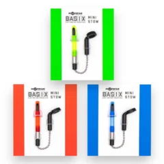 Korda BASIX Mini Stow bobbins shown in different colours inside packaging boxes on a white background.