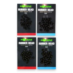 Korda Beads full range in packaging on white background showing carp fishing rig beads in multiple sizes and colours