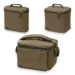 Korda Compac Cool Bags range on white background showing multiple insulated tackle and bait storage bags