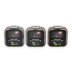 Korda Dark Matter Braid 20m full range on white background showing all hooklink breaking strain options