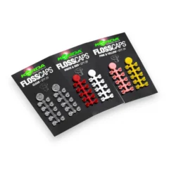 Korda Floss Caps full range in retail packaging on white background showing carp rig floss securing caps