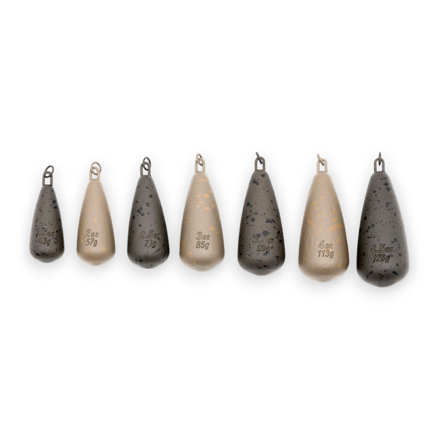 Korda Heli Leads full range of weights shown without packaging on a white background.