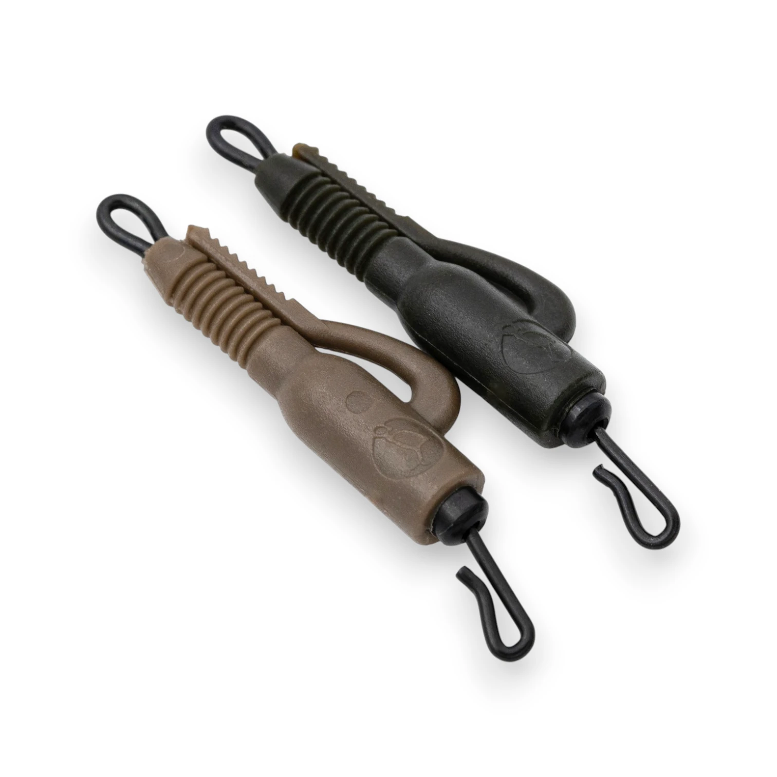Korda Hybrid Lead Clip QC Swivels Weed/Silt and Gravel/Clay shown without packaging on a white background.