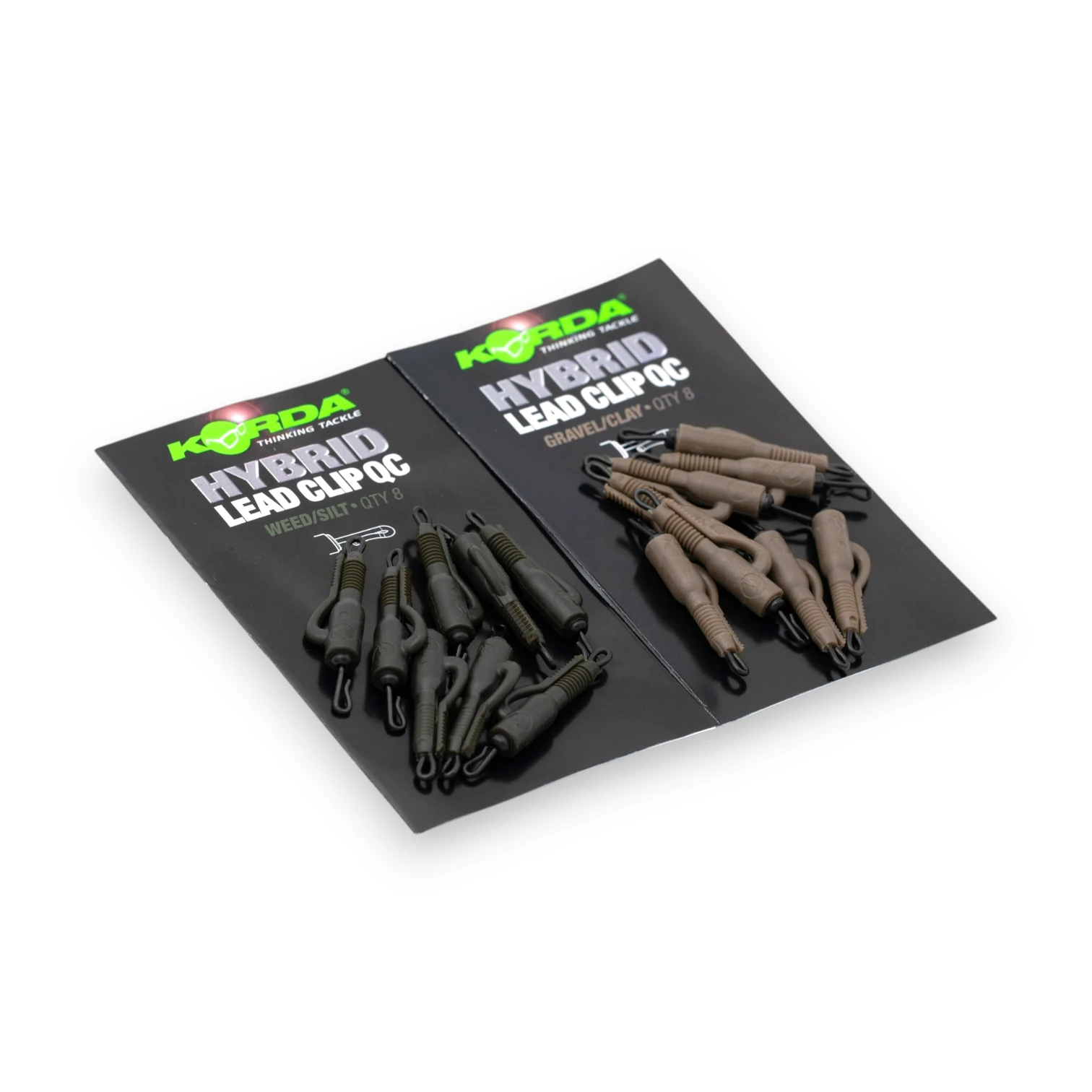 Korda Hybrid Lead Clip QC Swivels range in packaging shown on a white background.