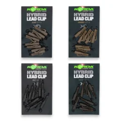 Korda Hybrid Lead Clips full colour range in packaging shown on a white background.