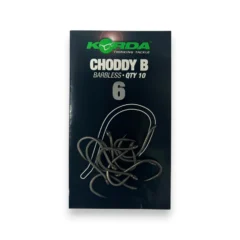 Korda Choddy Barbless Hooks shown in original packaging on a white background