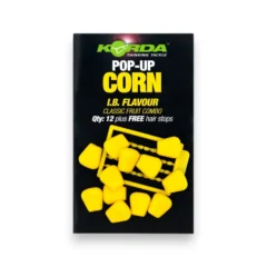 Korda Pop Up Corn Yellow IB in packaging on white background showing artificial carp fishing hookbait