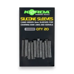 Korda Silicone Sleeves Weedy Green shown with original packaging and product on a white background