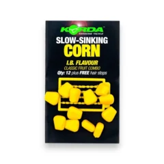 Korda Slow Sinking Corn Yellow IB in packaging on white background showing artificial carp fishing hookbait