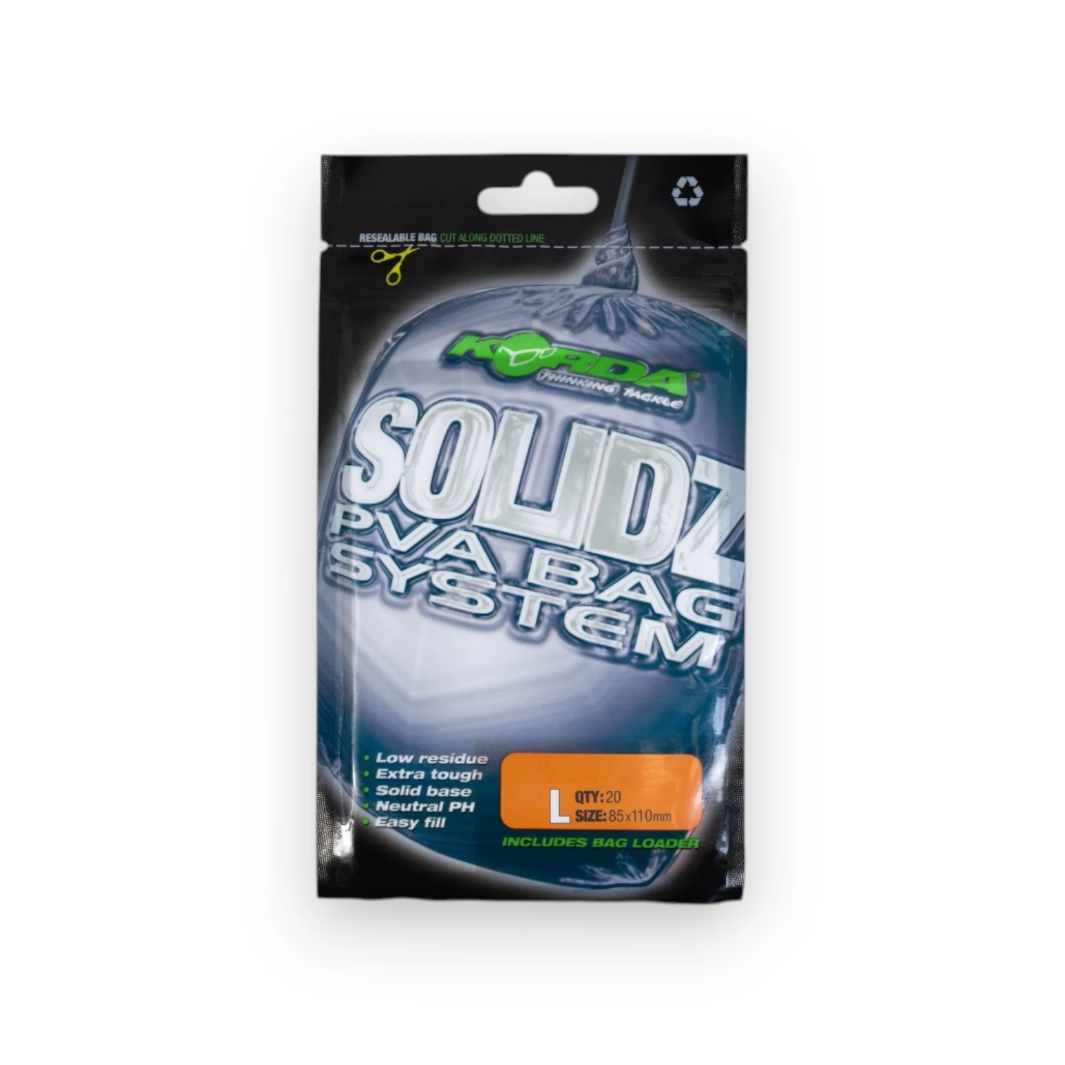 Korda Solidz PVA Bags Large in packaging on white background showing carp fishing PVA bags