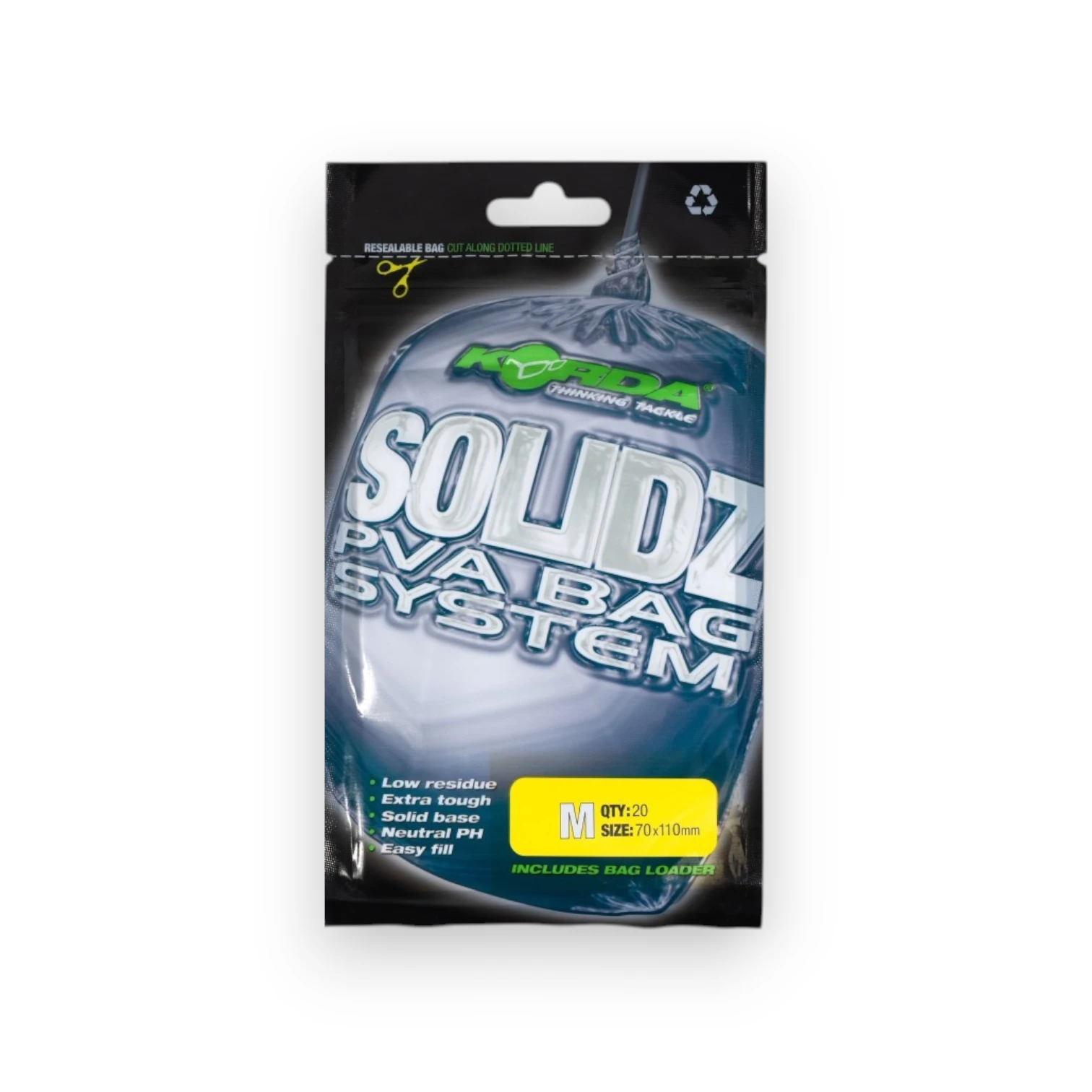 Korda Solidz PVA Bags Medium in packaging on white background showing carp fishing PVA bags