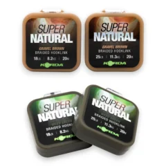 Korda Super Natural Braid shown in Weedy Green and Gravel Brown across 18lb and 25lb spool options on a white background