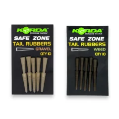 Korda Tail Rubbers Weed Green and Gravel Brown in packaging shown on a white background.