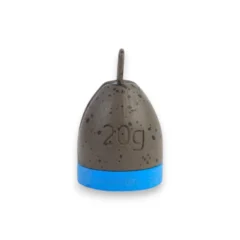 Preston Plummets 20g depth finder weight attached to hook on white background