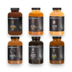 Selection of Sticky Baits Pure Hydro 500ml liquid attractors including Liver, Calanus, Tuna, Sardine, Shrimp and Squid for carp fishing