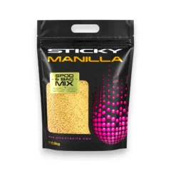 Sticky Baits Manilla Spod & Bag Mix 2.5kg on a white background, showing the premium carp bait blend in a resealable carry-handle pouch