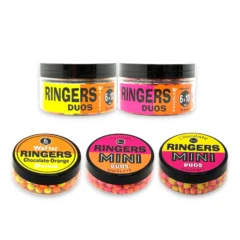 Ringers Chocolate Duos and Mini Duos Wafters collection showing 5mm, 6mm and 6+10mm hookbaits on a white background
