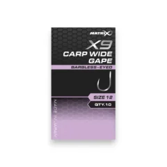 Matrix X9 Carp Wide Gape Hooks Barbless-Eyed