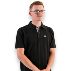 Guru Aventus Polo Shirt black/grey fishing polo lightweight breathable performance fishing clothing front view