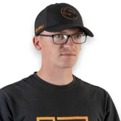 Guru Black 3D Cap lightweight breathable black fishing cap with raised 3D embroidered Guru logo and adjustable fit