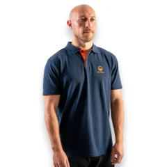 Guru Polo Shirt navy and orange fishing polo lightweight breathable casual wear front view