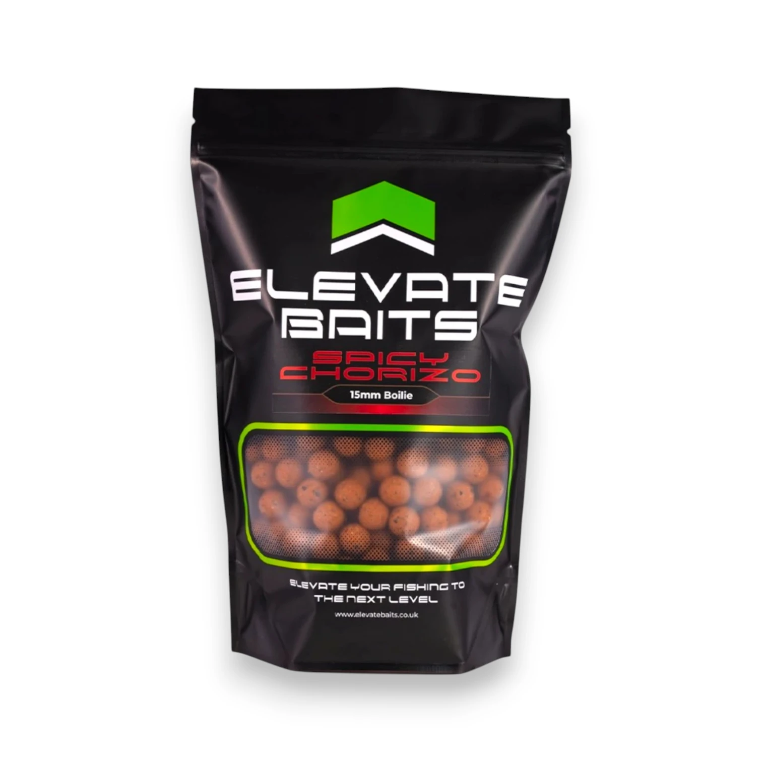 Elevate Baits Spicy Chorizo Boilies 15mm white background product image