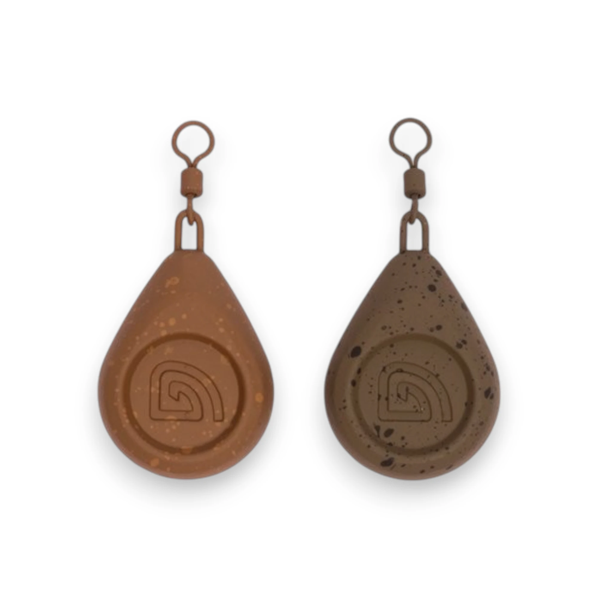 Trakker Flat Pear Swivel Leads showing a selection of weights on a white background