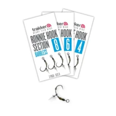 Trakker Ronnie Hook Sections - Barbless packaging displayed alongside a single hook section on a white background