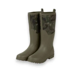 Trakker TechPro Neoprene Boots shown in full on a white background, featuring camo neoprene uppers and rubber construction
