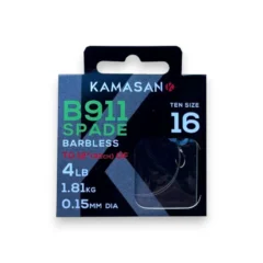Kamasan B911 Spade Barbless 12" Hooklengths packet shown on a white background.