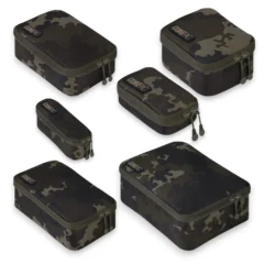 Korda Compac Tackle Pouches full range in Dark Kamo shown on white background