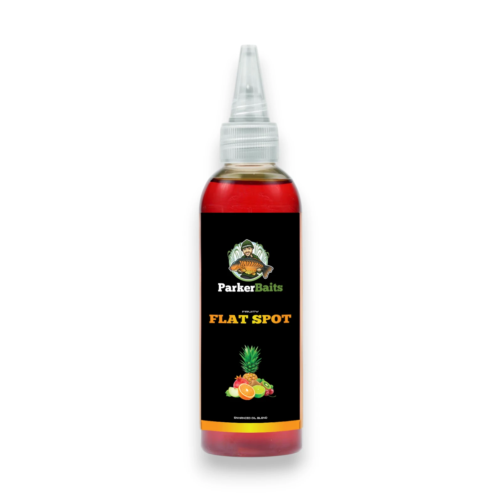Parker Baits Flat Spot Liquid Fruity bottle shown from the front