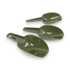 Trakker Bait Scoop Set showing all three scoop sizes laid out on a white background
