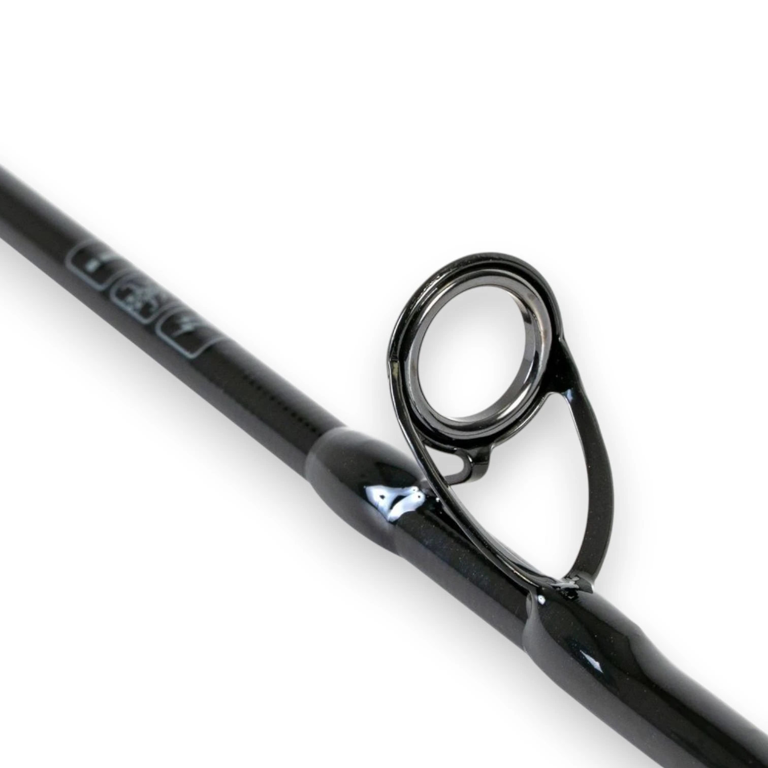 Close up of Guru A-Class Method Feeder Rod ring eye on white background showing rod guide detail