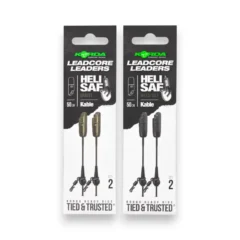 Korda Kable Leadcore Leader Heli range in retail packaging on white background showing multiple carp fishing leader options