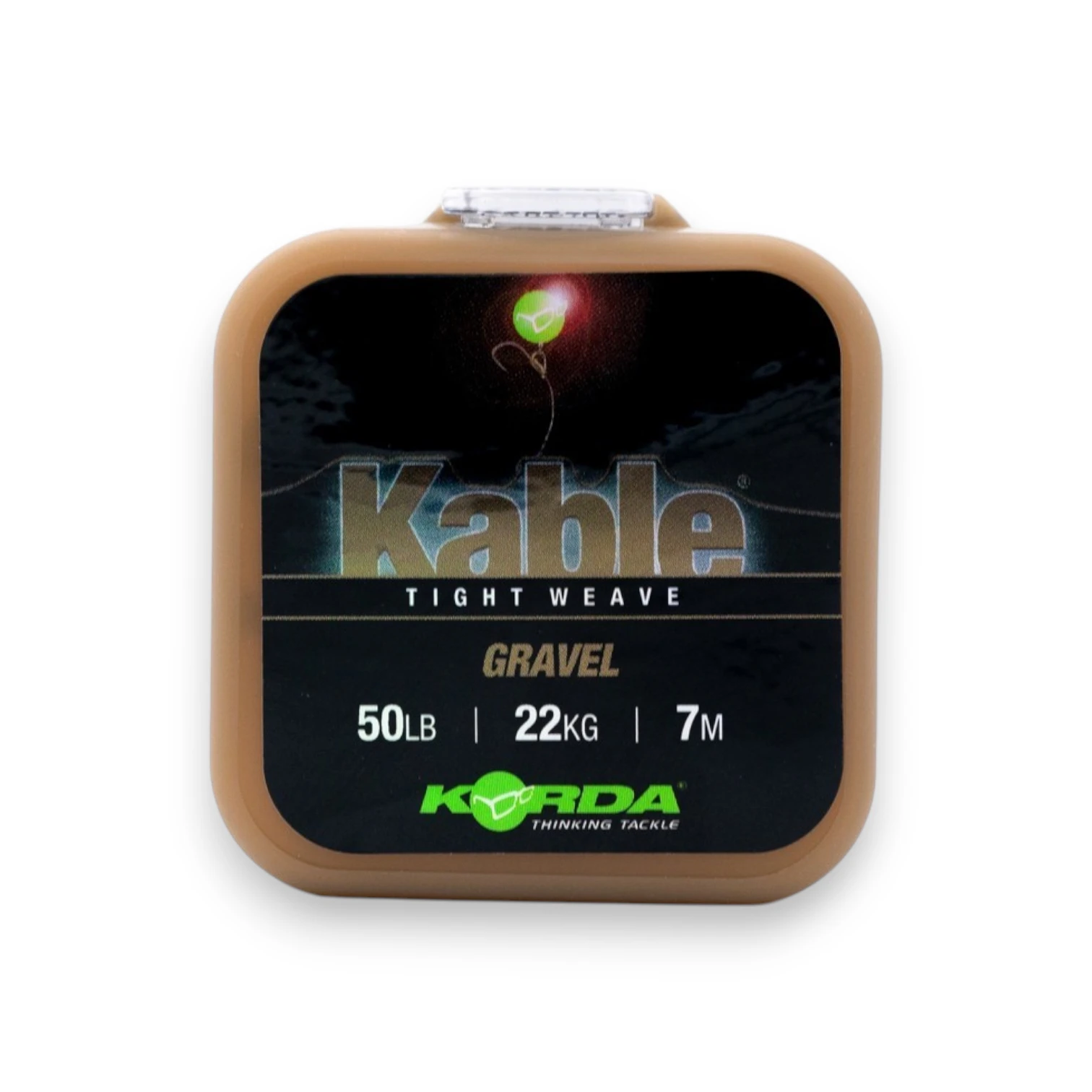 Korda Kable Tight Weave Gravel 7m spool in packaging on white background showing carp fishing leadcore leader material