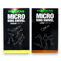 Korda Micro Ring Swivels range in packaging on white background showing different swivel sizes for carp fishing rigs