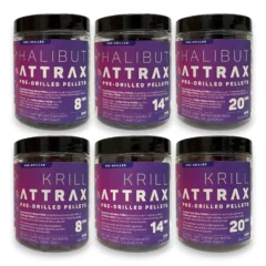 Blake Baits Attrax Pre Drilled Pellets Halibut and Krill flavours in multiple sizes for carp and coarse fishing