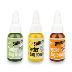 Dynamite Feeder Bag Booster range showing all available liquid attractant flavours together for coarse and feeder fishing