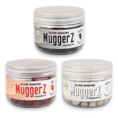 Hookable Mugger Z slow sinking hookbaits in Black, White, and Red colours