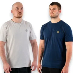 Scribble Tee navy and grey front view fishing t-shirt showing both colour options and lightweight design