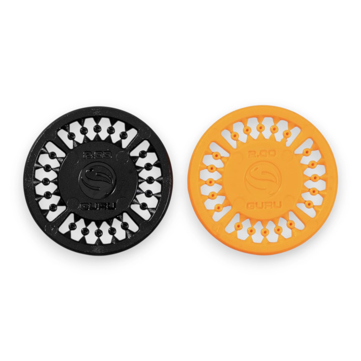 Guru Slider Beads in orange and black shown on sprue designed for slider fishing rigs and smooth line movement
